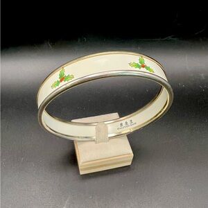 Vintage Halcyon Days Enamel Christmas Bangle Bracelet, Holly Design